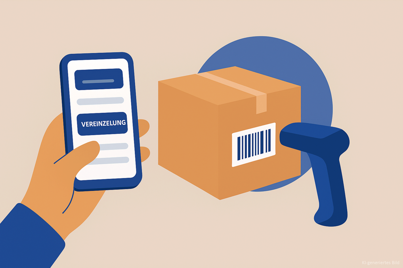 MDE-Gerät zeigt die Funktion Vereinzelung mit Barcode-Scan an