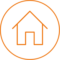 Orangefarbenes Icon eines stilisierten Hausumrisses (Home-Symbol) in einem Kreis – Symbol für ein lokales Kleinunternehmen.
