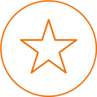 Orangefarbenes Icon eines fünfzackigen Sterns in einem Kreis – steht für die automatisierte Abwicklung von Leergut und Pfandwerten.