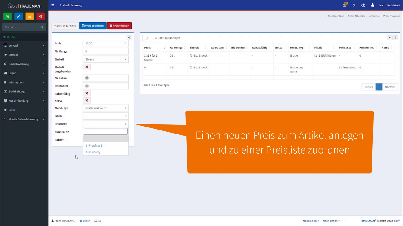 Neue Preise zur Preisliste hinzufügen