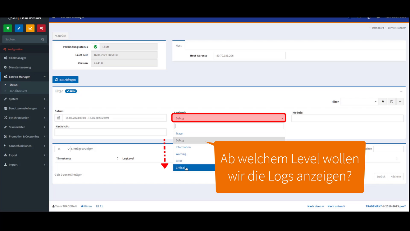 tsm Filter Log-Dateien nach Level