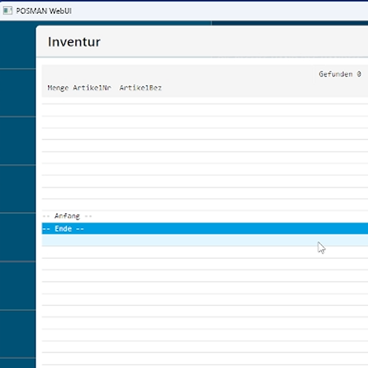 MDE-Geräte-Zählliste: Erfassung der Artikelnummer und der gezählten Menge für die Bestandsaufnahme