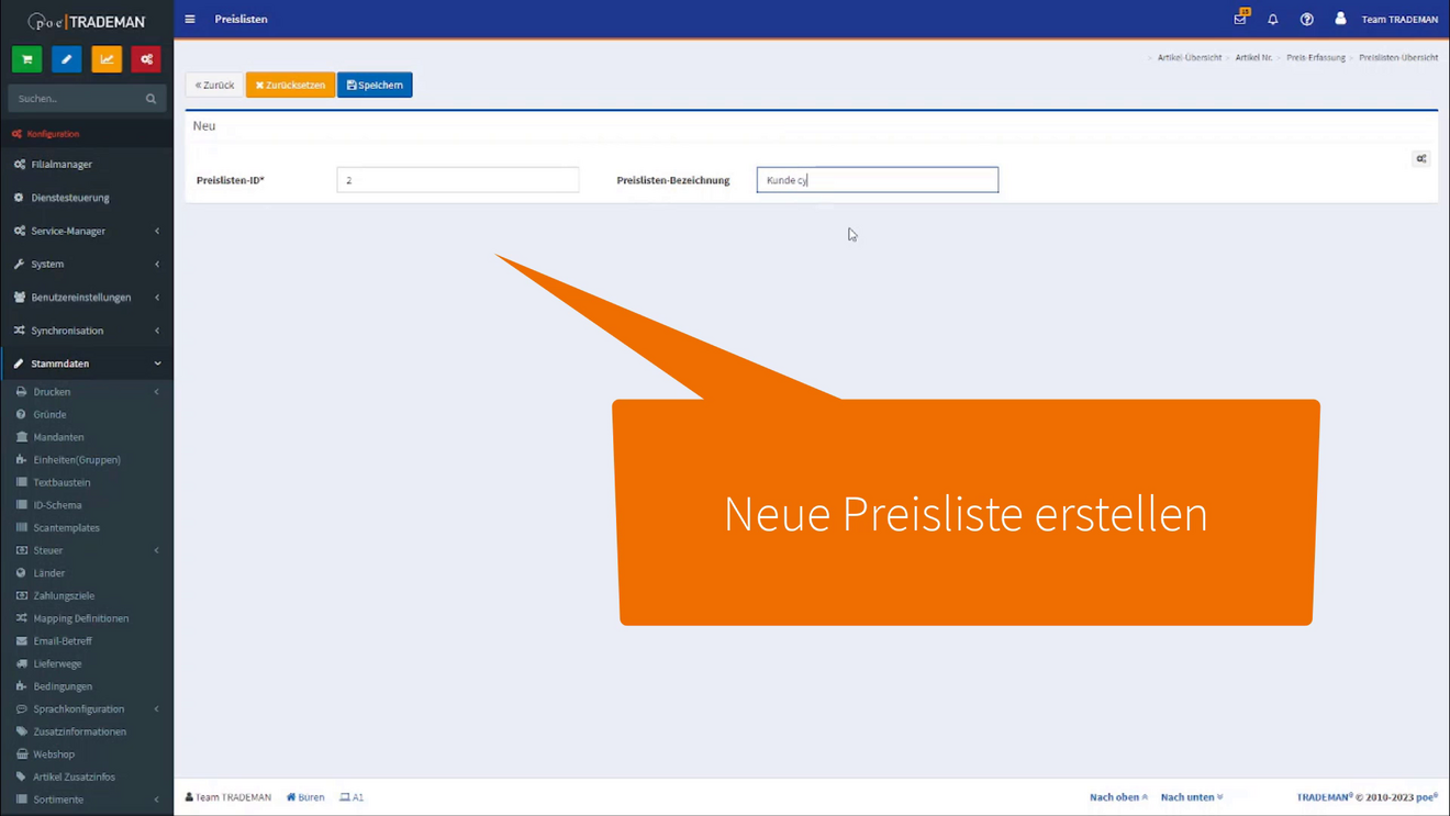 Neue Preisliste in der Warenwirtschaft erstellen