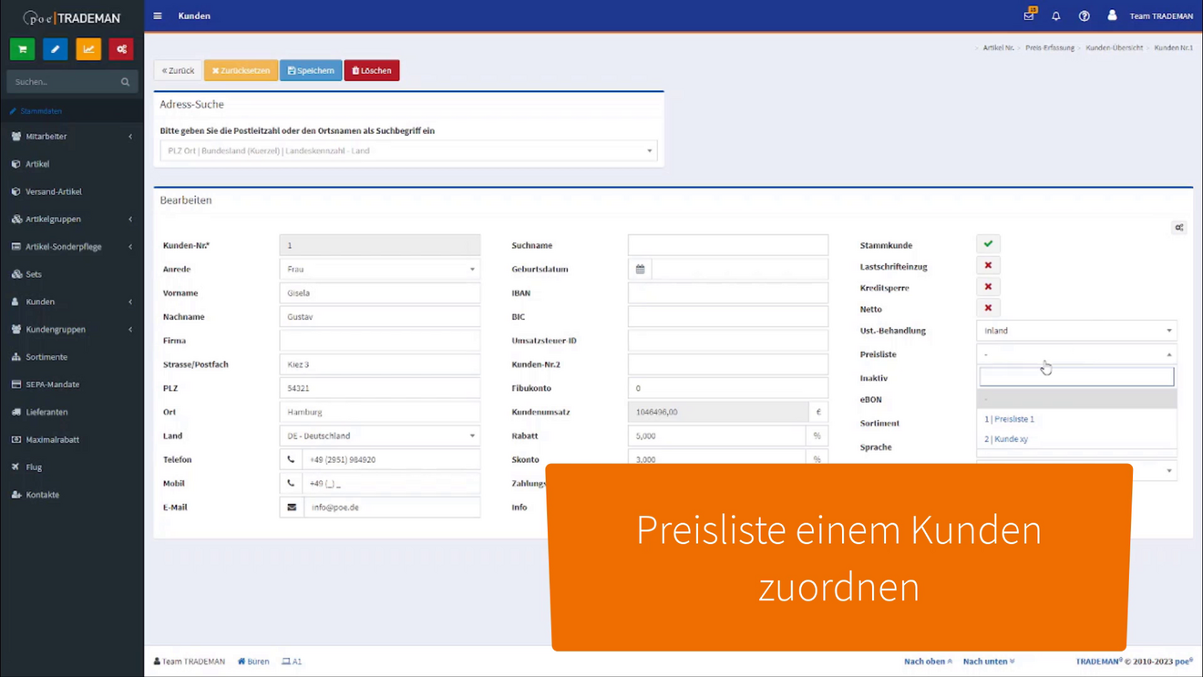 Preisliste einem Kunden zuordnen