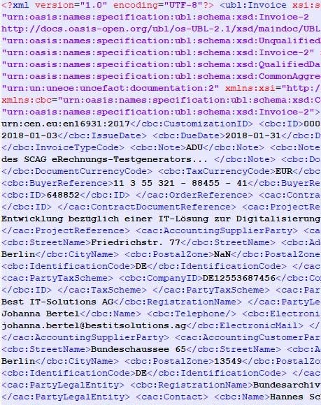 eRechnung bzw. elektronische Rechnung in XML