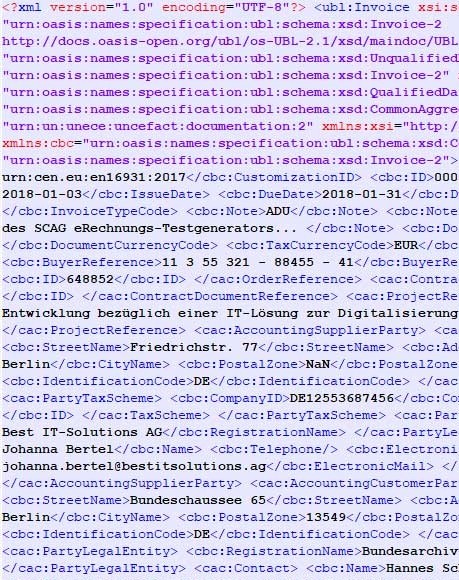 eRechnung bzw. elektronische Rechnung in XML