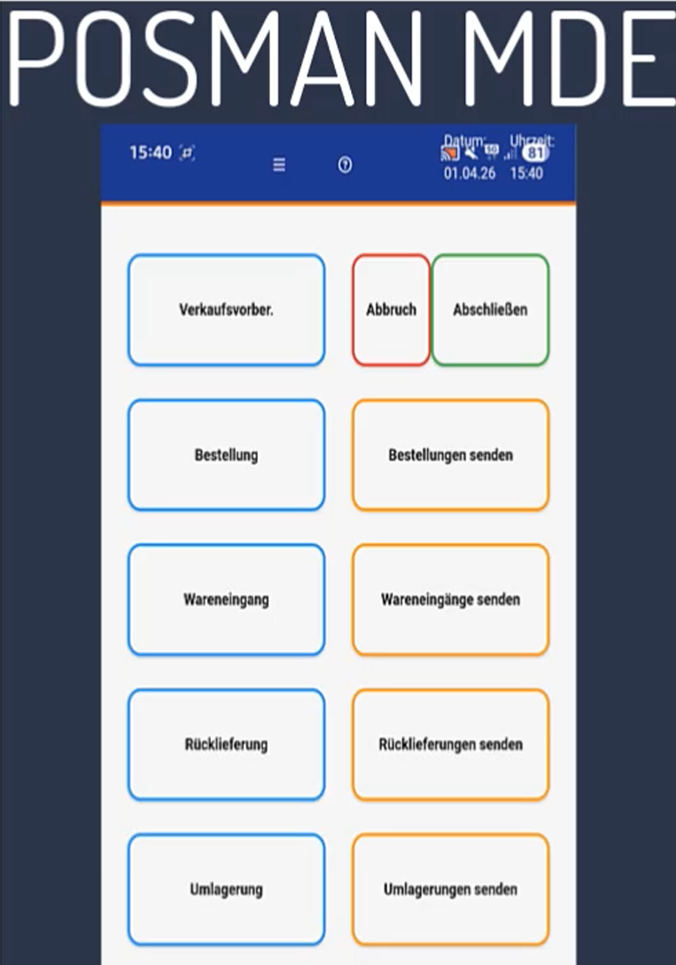 Auftragsabschluss am MDE: Bestätigungsdialog in der POSMANmde-App zum Speichern des erfassten Auftrags und zur Generierung der Auftragsnummer.